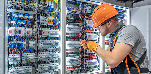 Electrical instrument technician working on a control panel